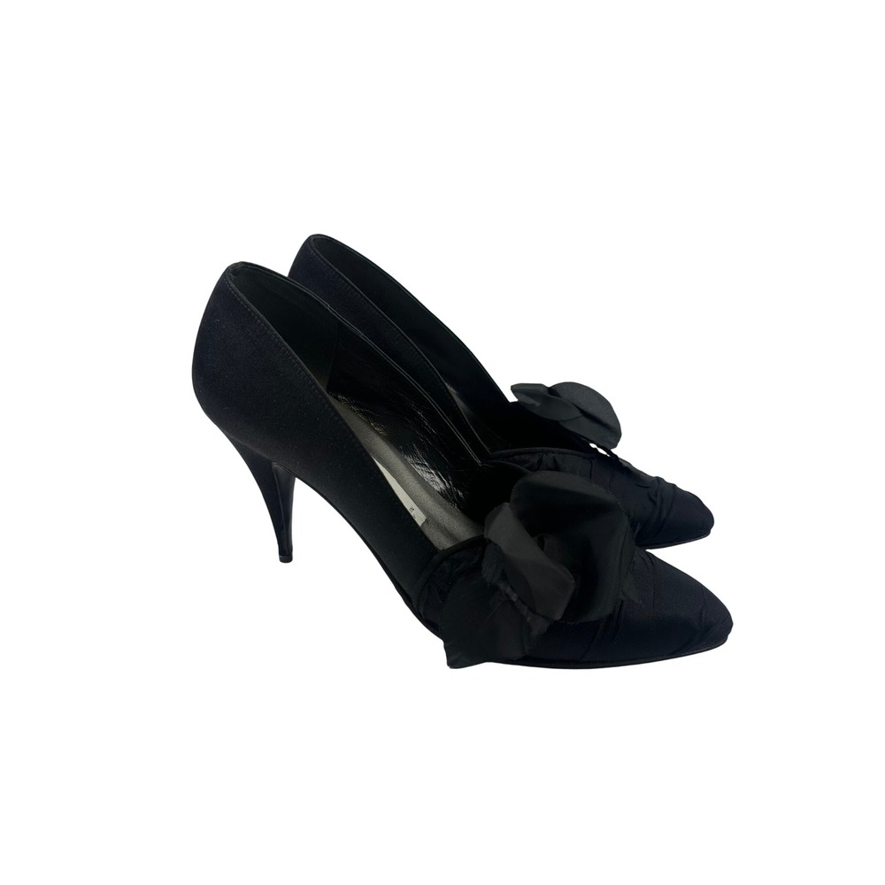 Via Spiga Black Satin Rosette Pointed Toe Stiletto Pumps Women 6.5 B Italy